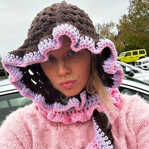 Pink and Purple Ruffled Knit Scarf